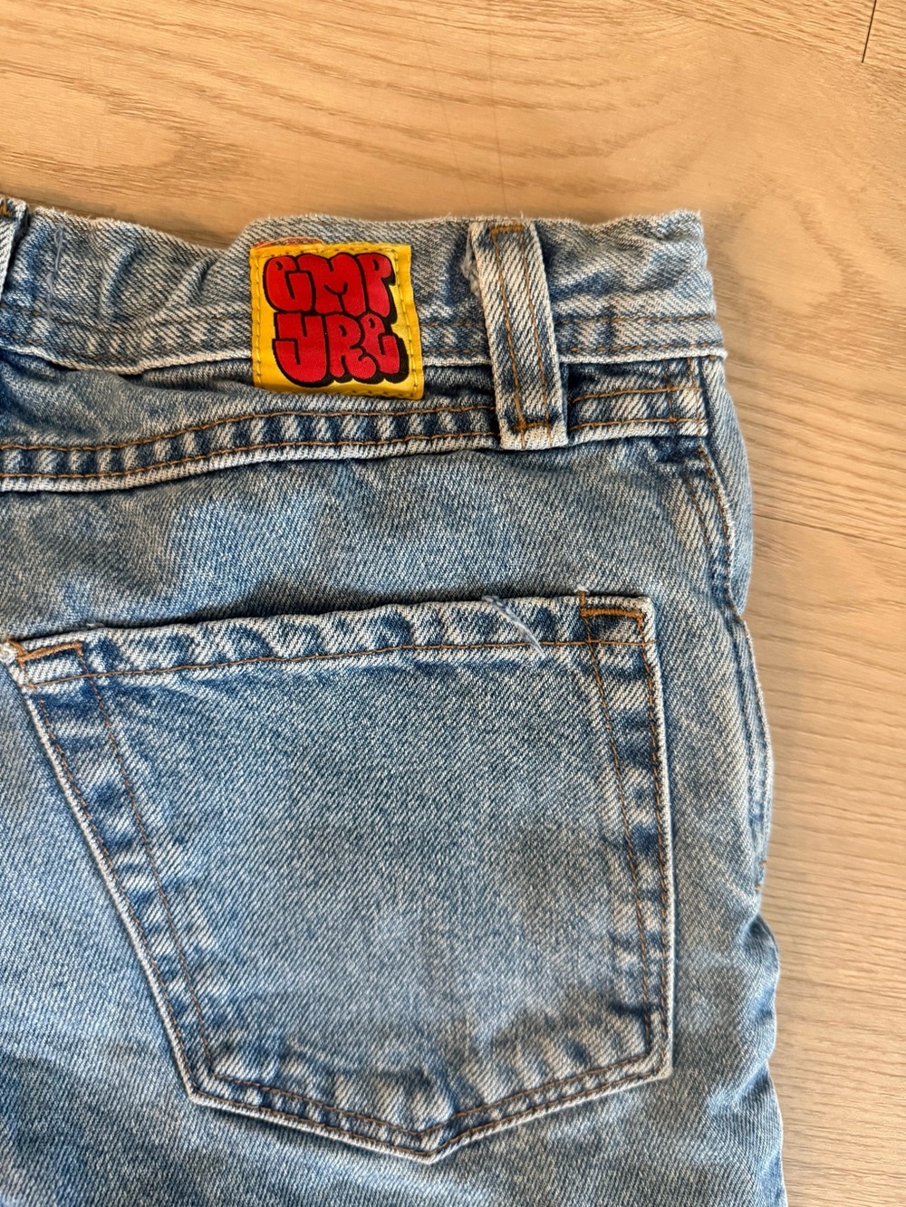Y2K Baggy Denim Jorts Embroidered Logo Raw Hem Shorts 27 - Picture 3 of 4